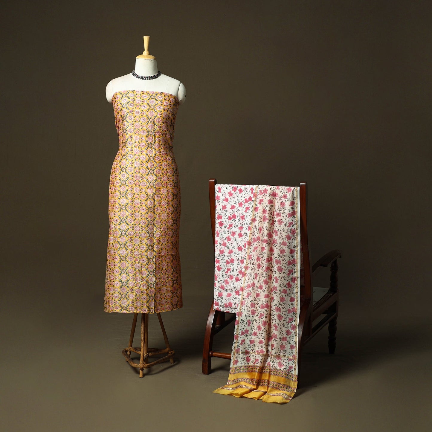 Chanderi silk hand block sanganeri print 3pc unstitched