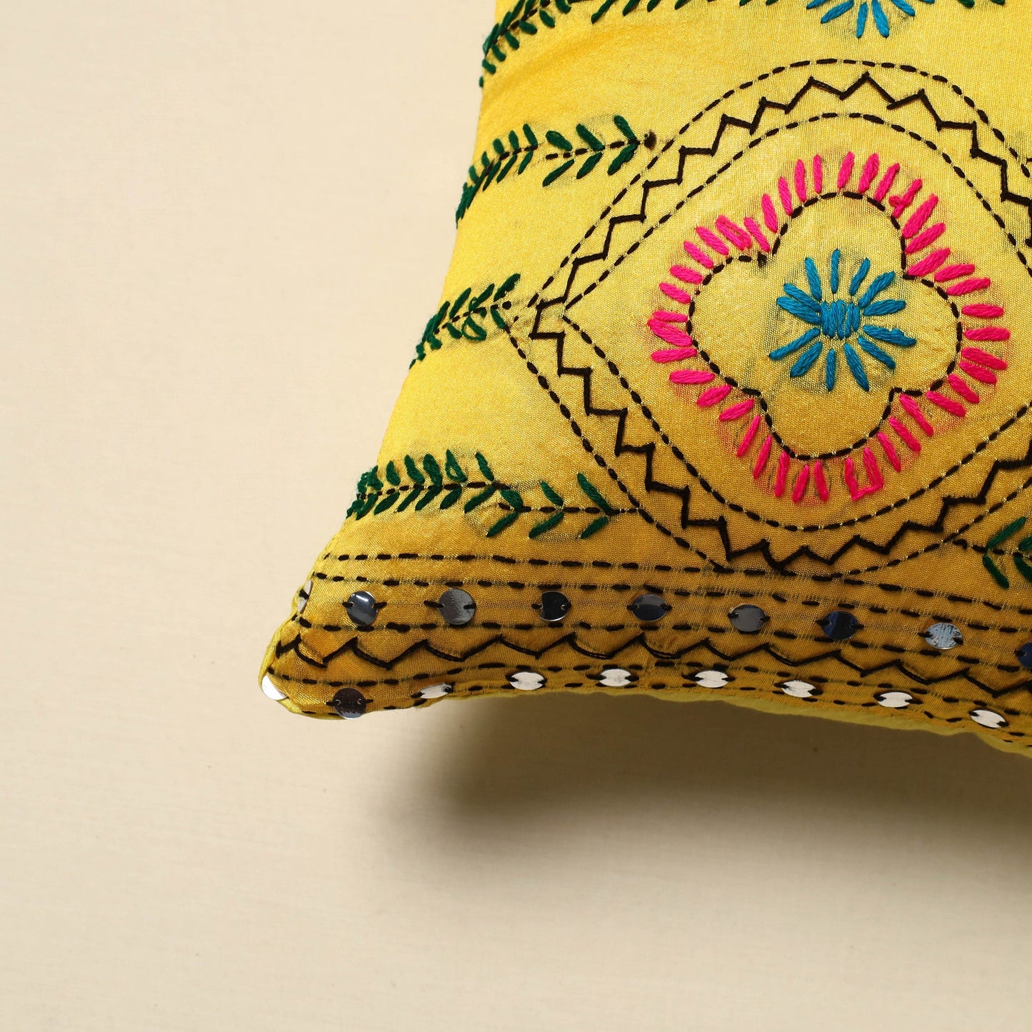 Chanderi silk hand embroidery cushion cover 12 - handcrafted