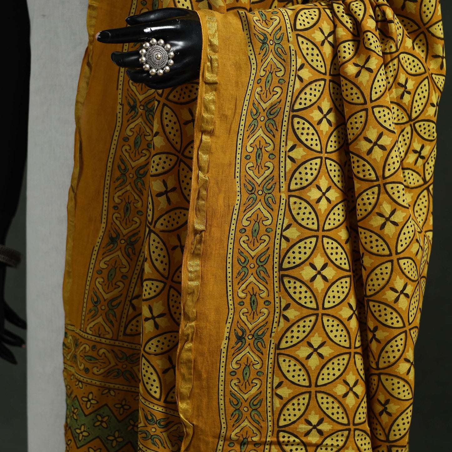 Yellow - chanderi silk kutch hand block print natural dyed