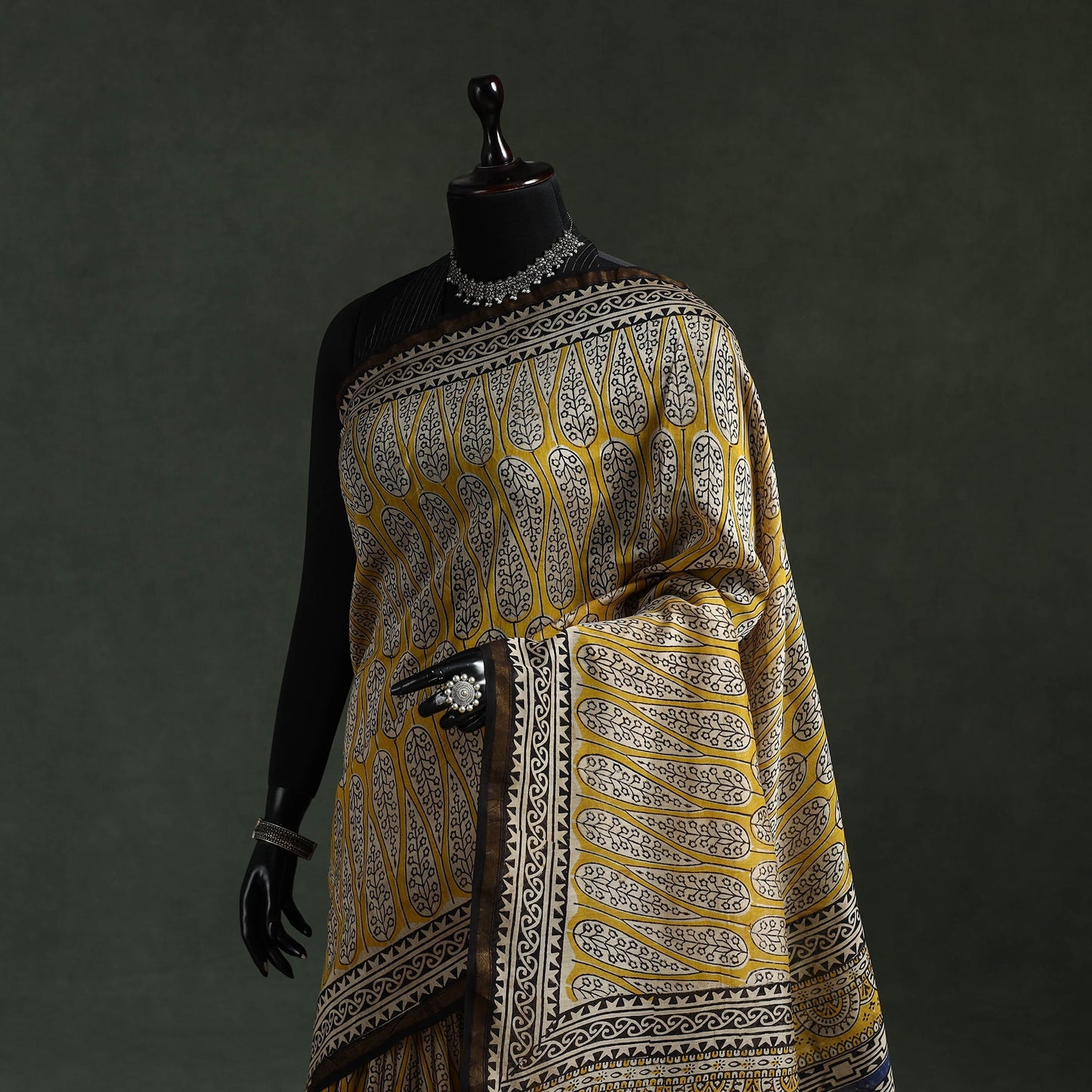 Chanderi silk natural dyed hand block dabu bagru print
