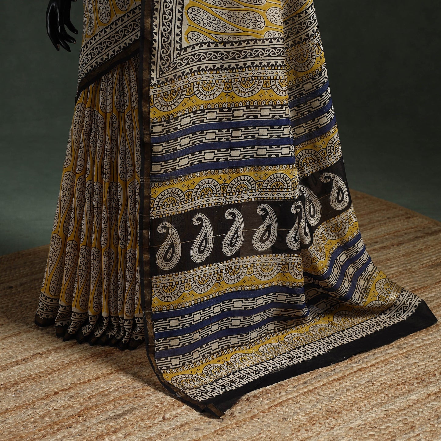 Chanderi silk natural dyed hand block dabu bagru print