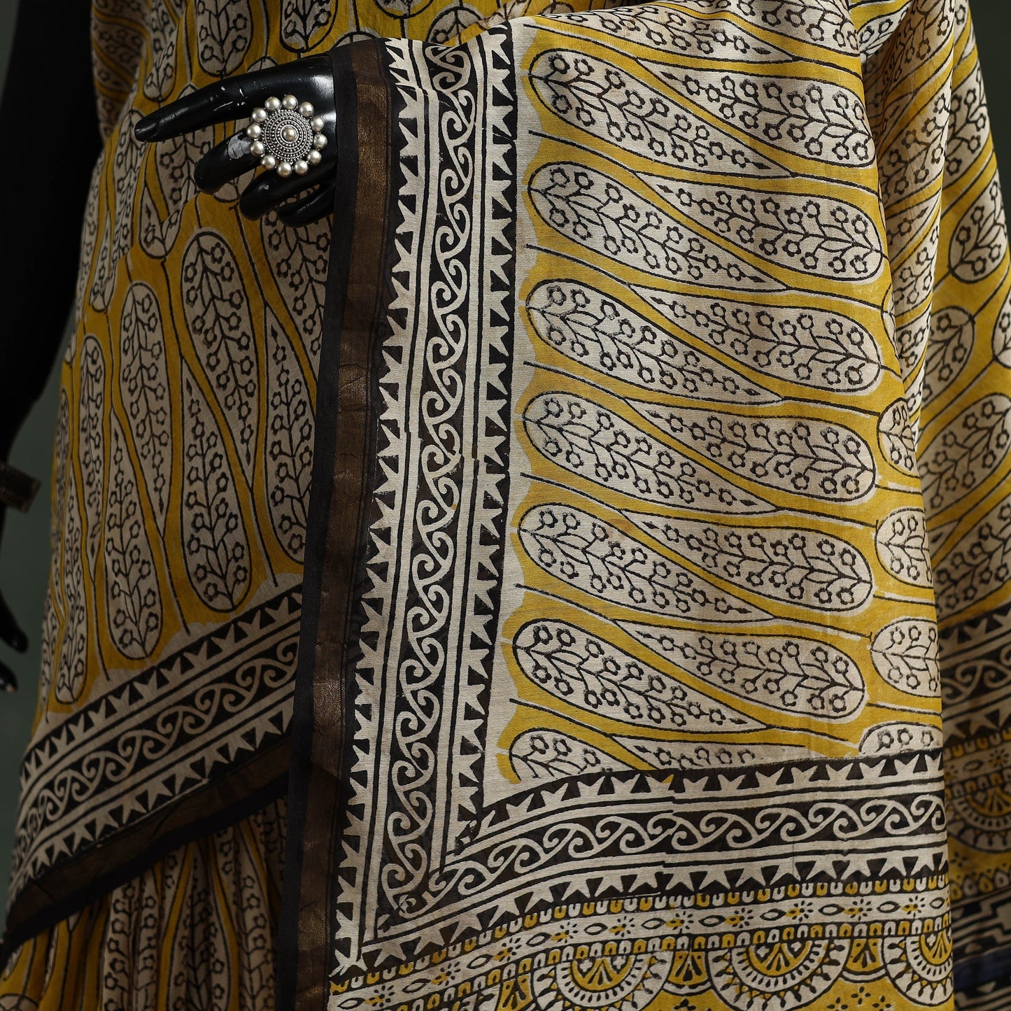 Chanderi silk natural dyed hand block dabu bagru print