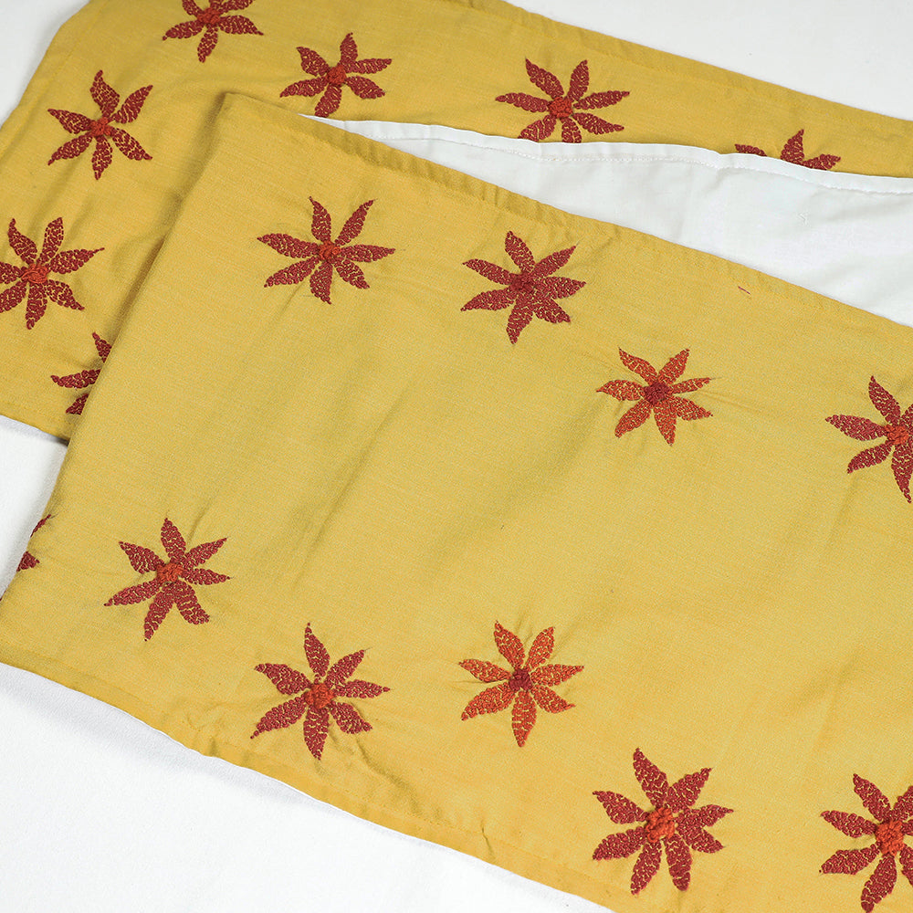 Yellow Chandi Mati Tagai Work Silk Cotton Table Runner