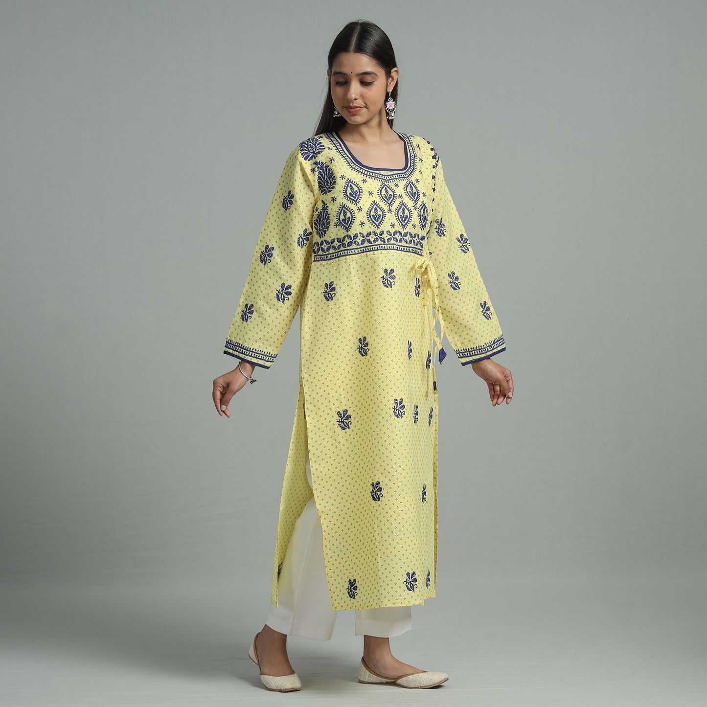 Chikankari Hand Embroidered Cotton Long Kurta for Women