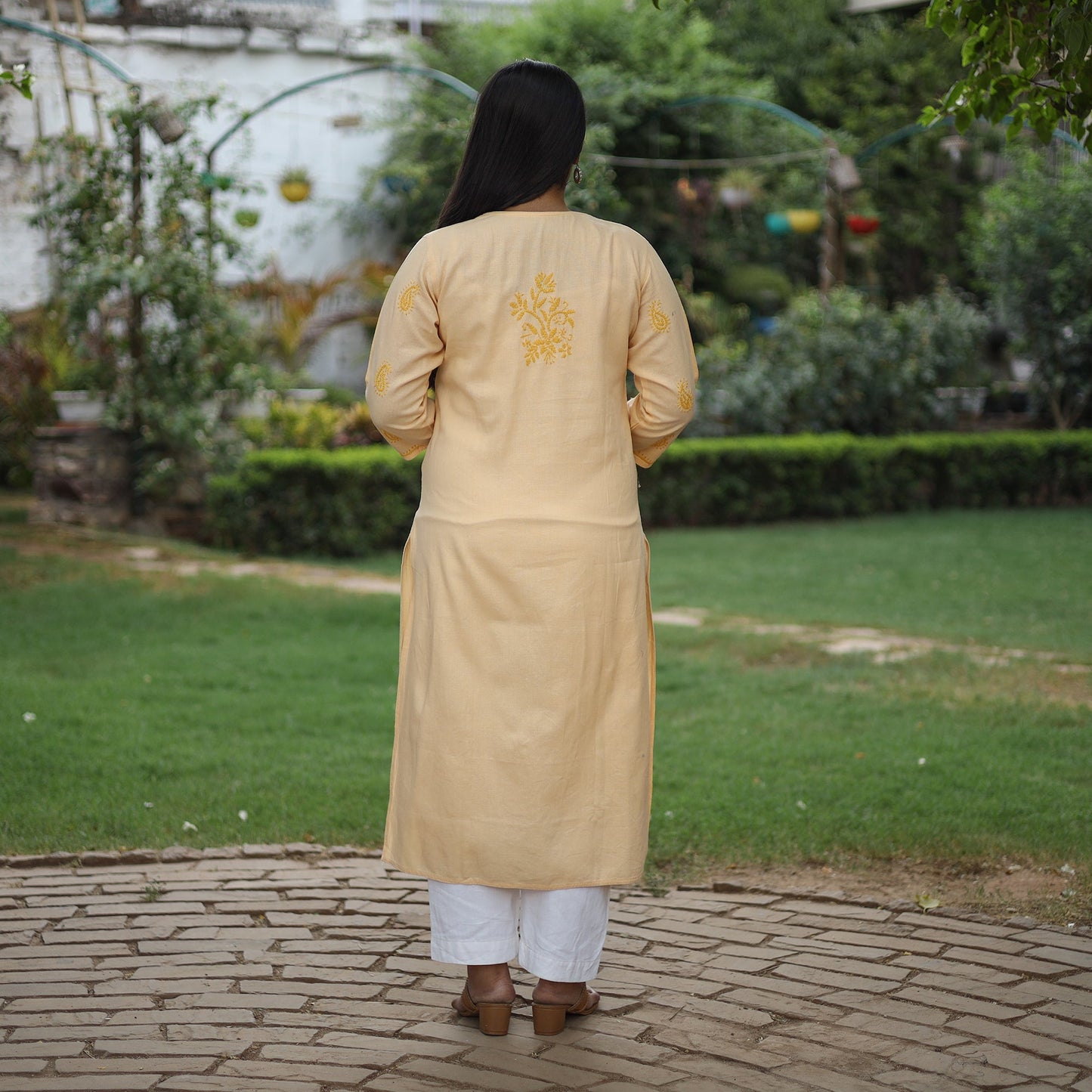 Buy Chikankari Hand Embroidered Cotton Long Kurta for Women