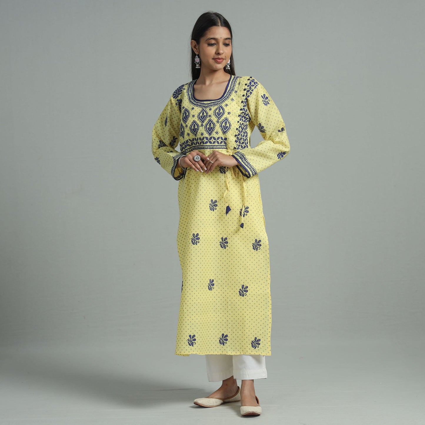 Chikankari Hand Embroidered Cotton Long Kurta for Women