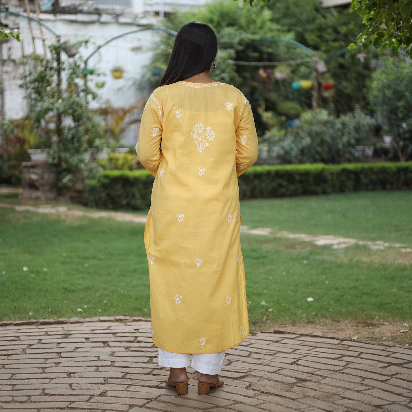 Buy Chikankari Hand Embroidered Cotton Long Kurta for Women