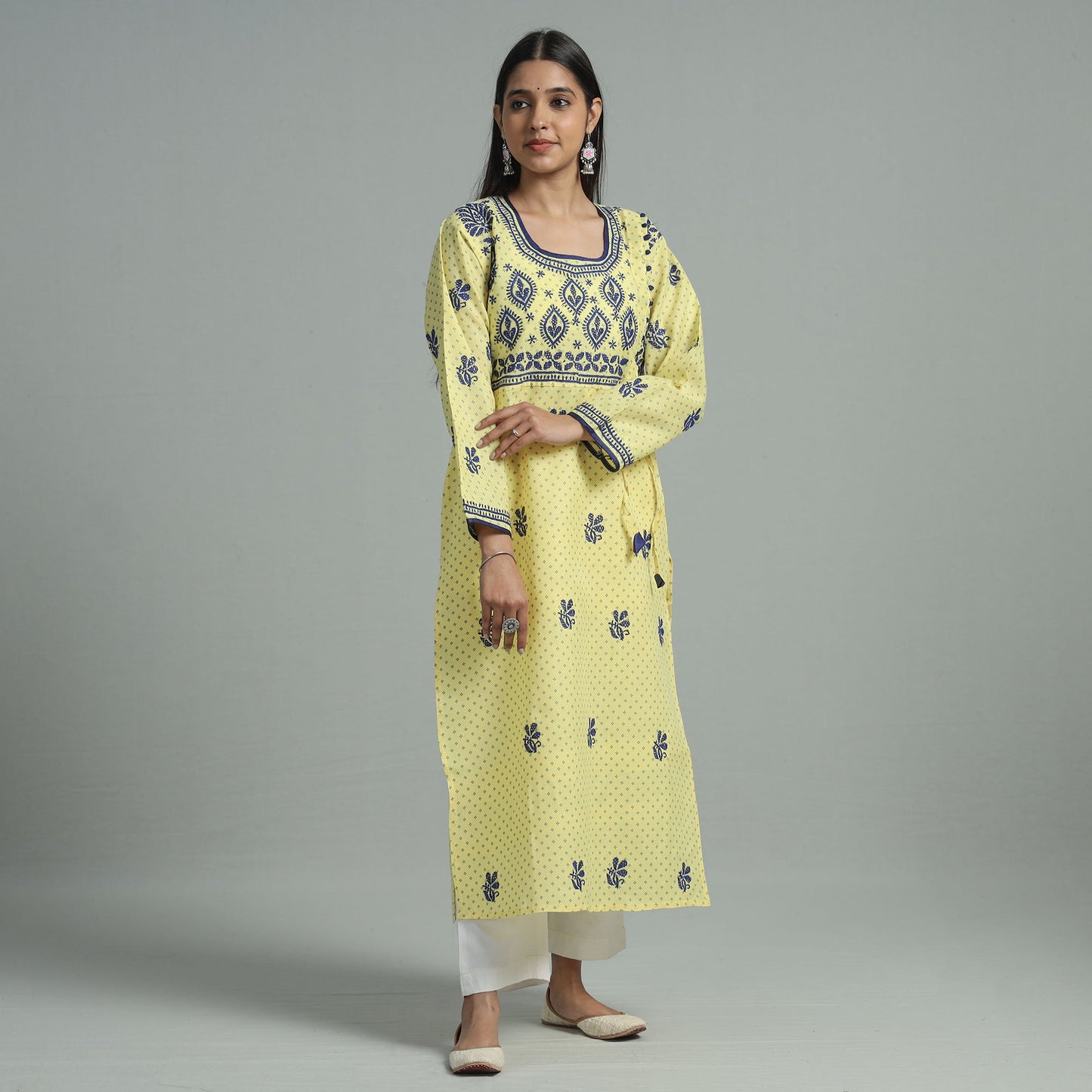 Chikankari Hand Embroidered Cotton Long Kurta for Women
