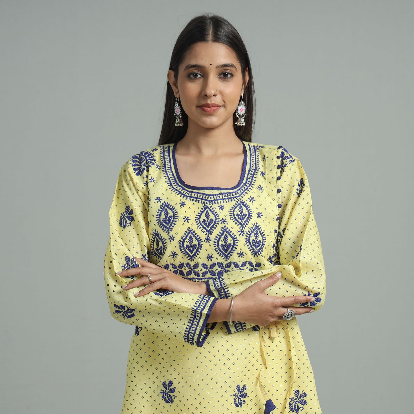 Chikankari Hand Embroidered Cotton Long Kurta for Women