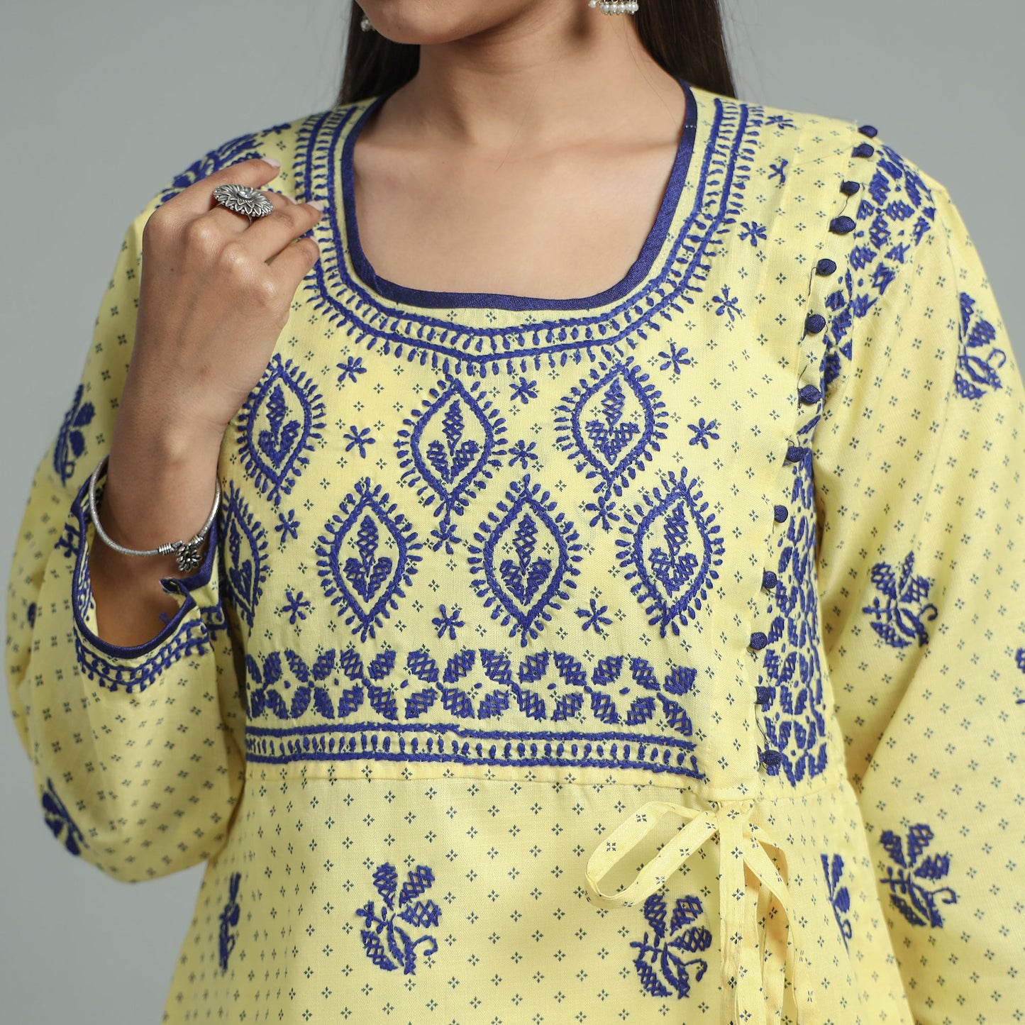 Chikankari Hand Embroidered Cotton Long Kurta for Women