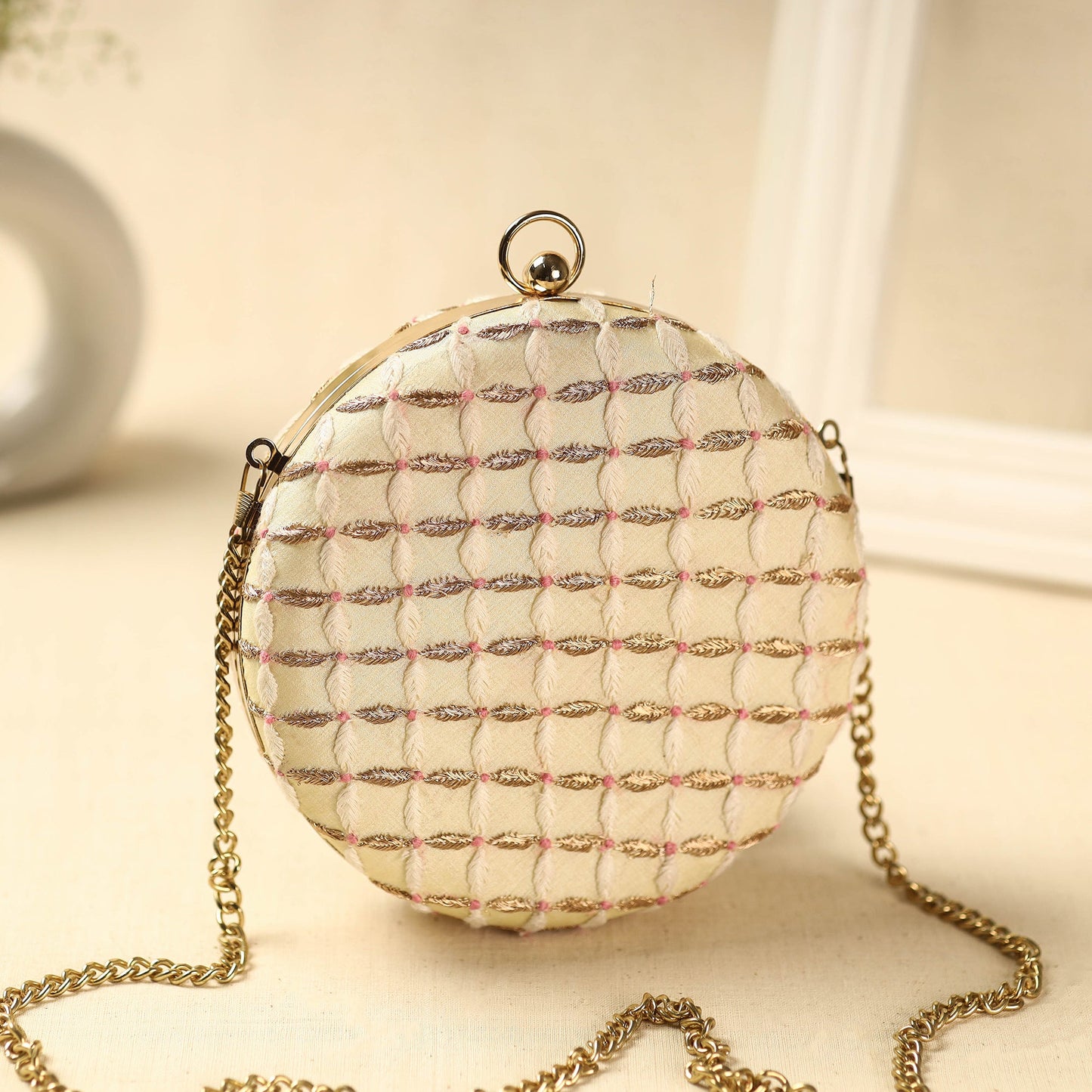 Yellow Chikankari Hand Embroidered Tussar Silk Clutch/Sling Bag