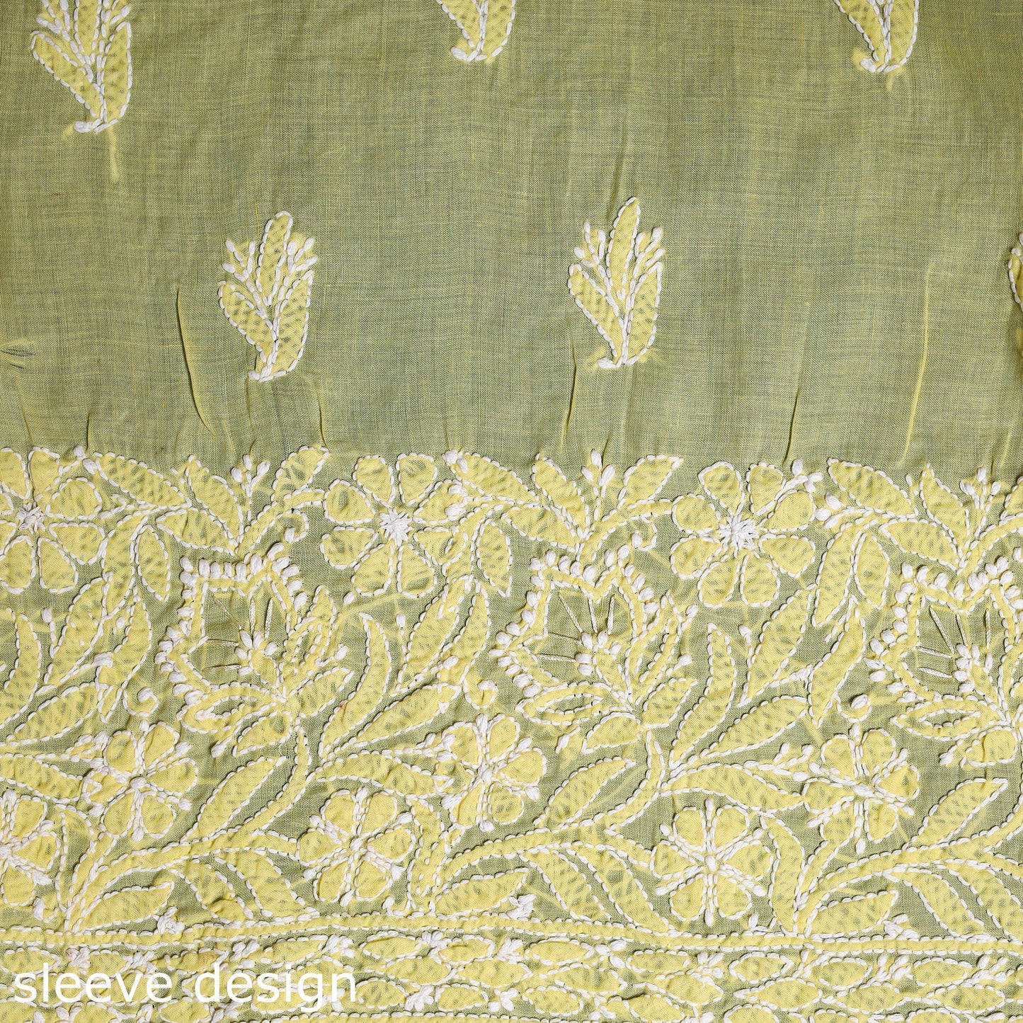 Yellow Chikankari with Parsi Style Embroidery Cotton Kurta Material