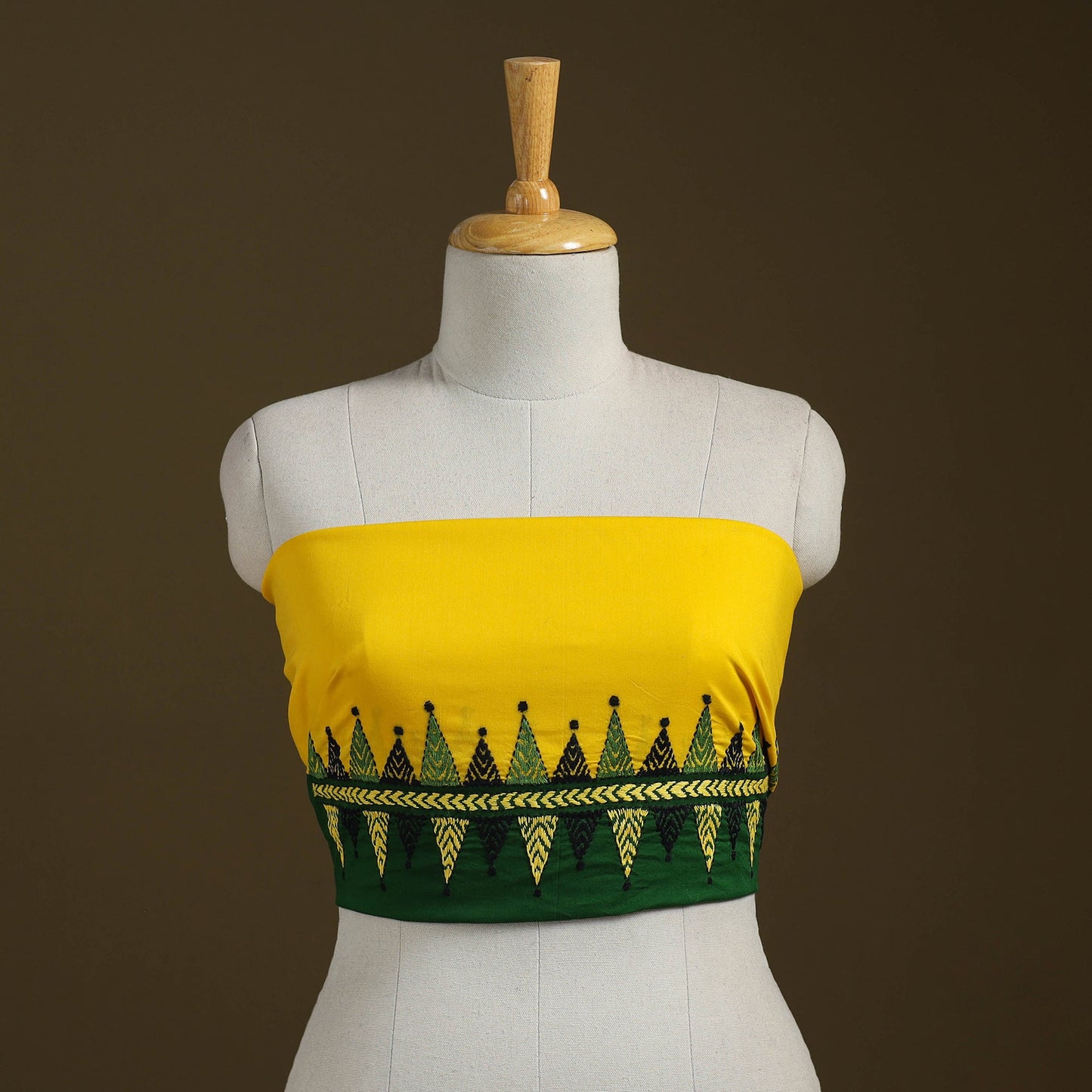 Yellow Cotton Bengal Kantha Stitch Blouse Piece
