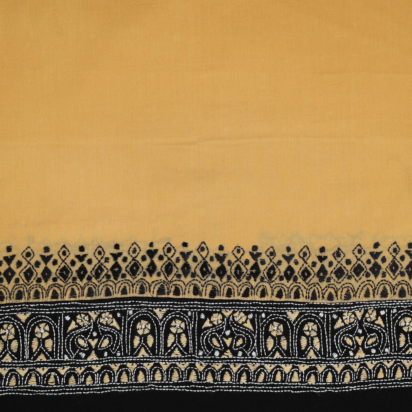 Yellow Cotton Bengal Kantha Stitch Blouse Piece