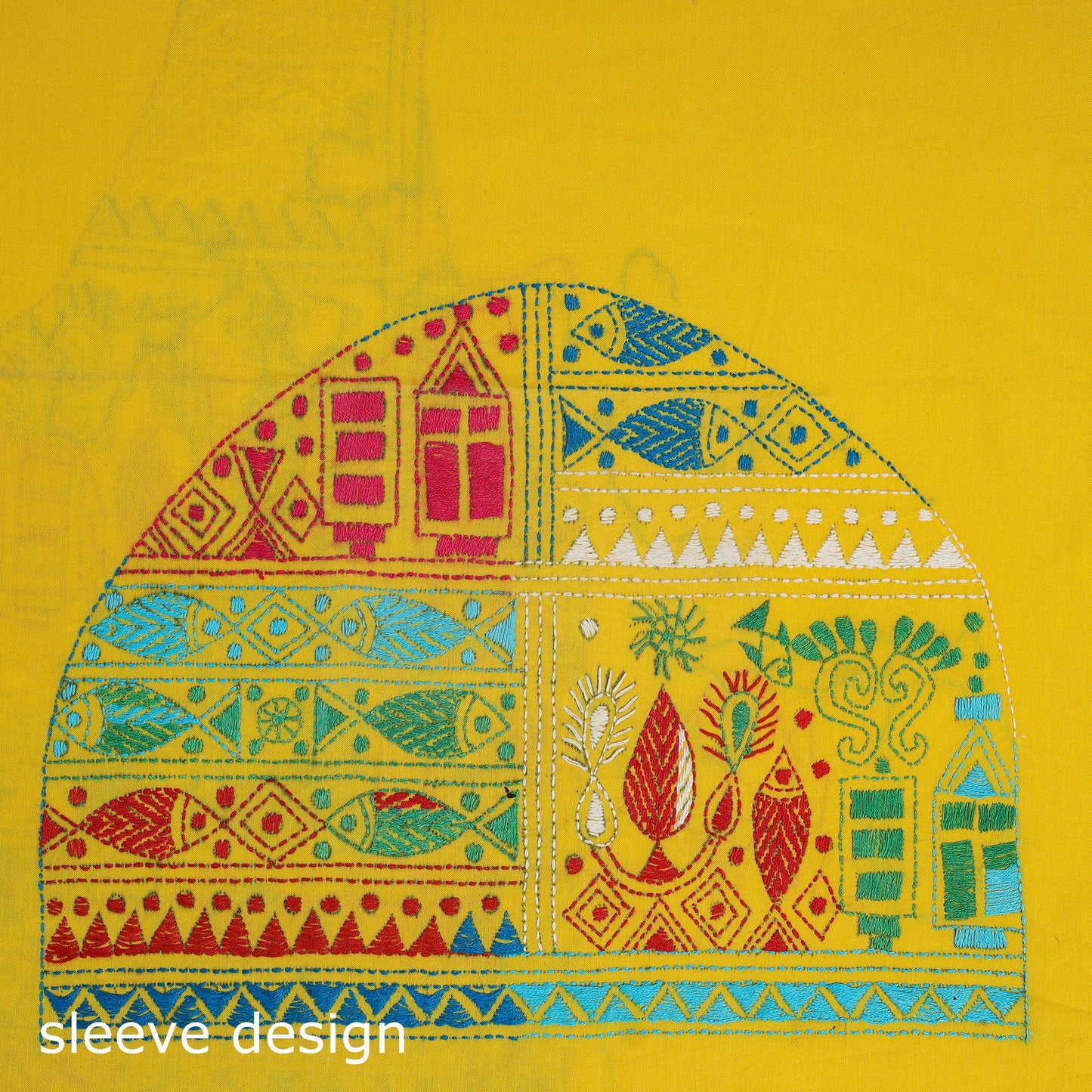 Yellow Cotton Bengal Kantha Stitch Blouse Piece