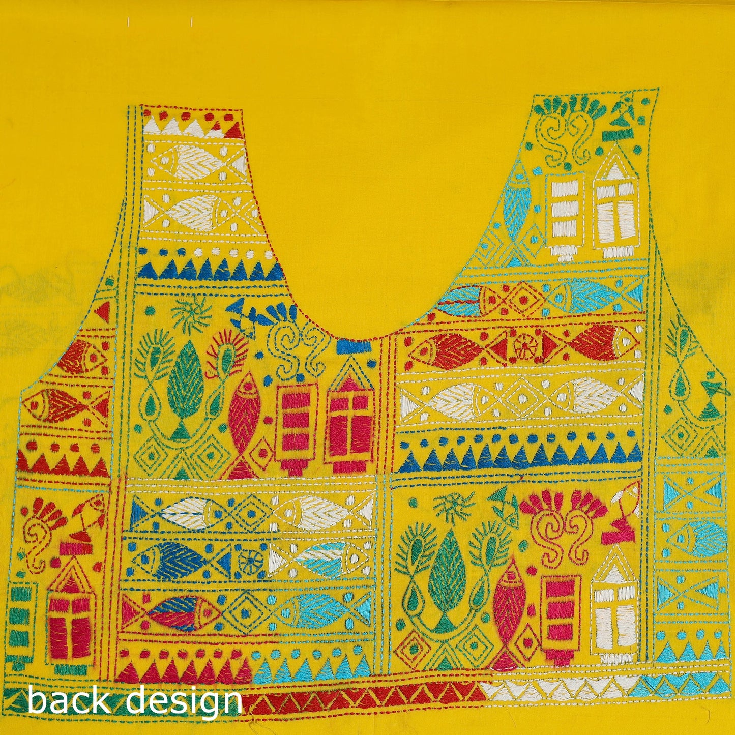 Yellow Cotton Bengal Kantha Stitch Blouse Piece