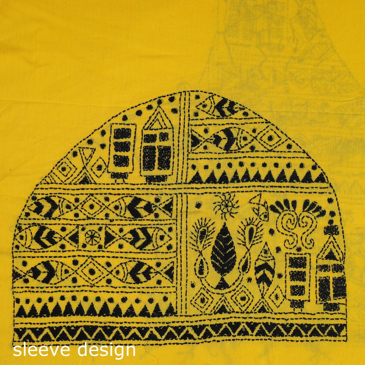 Yellow Cotton Bengal Kantha Stitch Blouse Piece