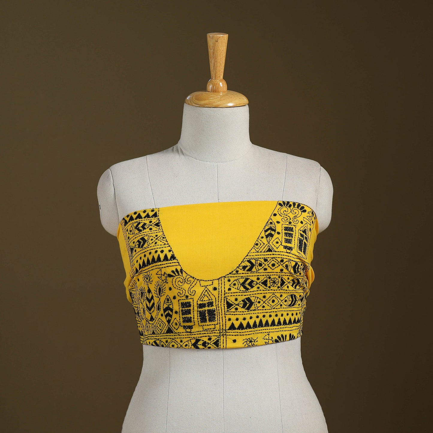 Yellow Cotton Bengal Kantha Stitch Blouse Piece