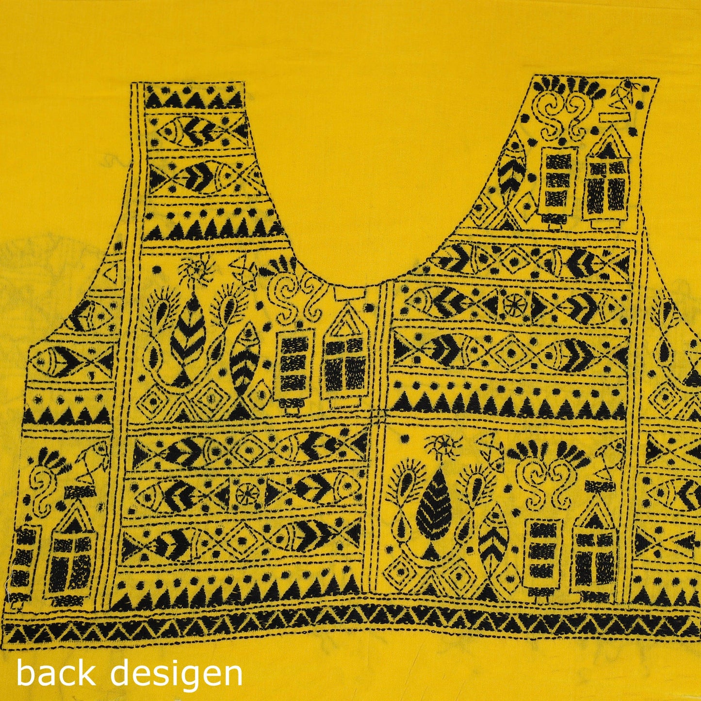 Yellow Cotton Bengal Kantha Stitch Blouse Piece