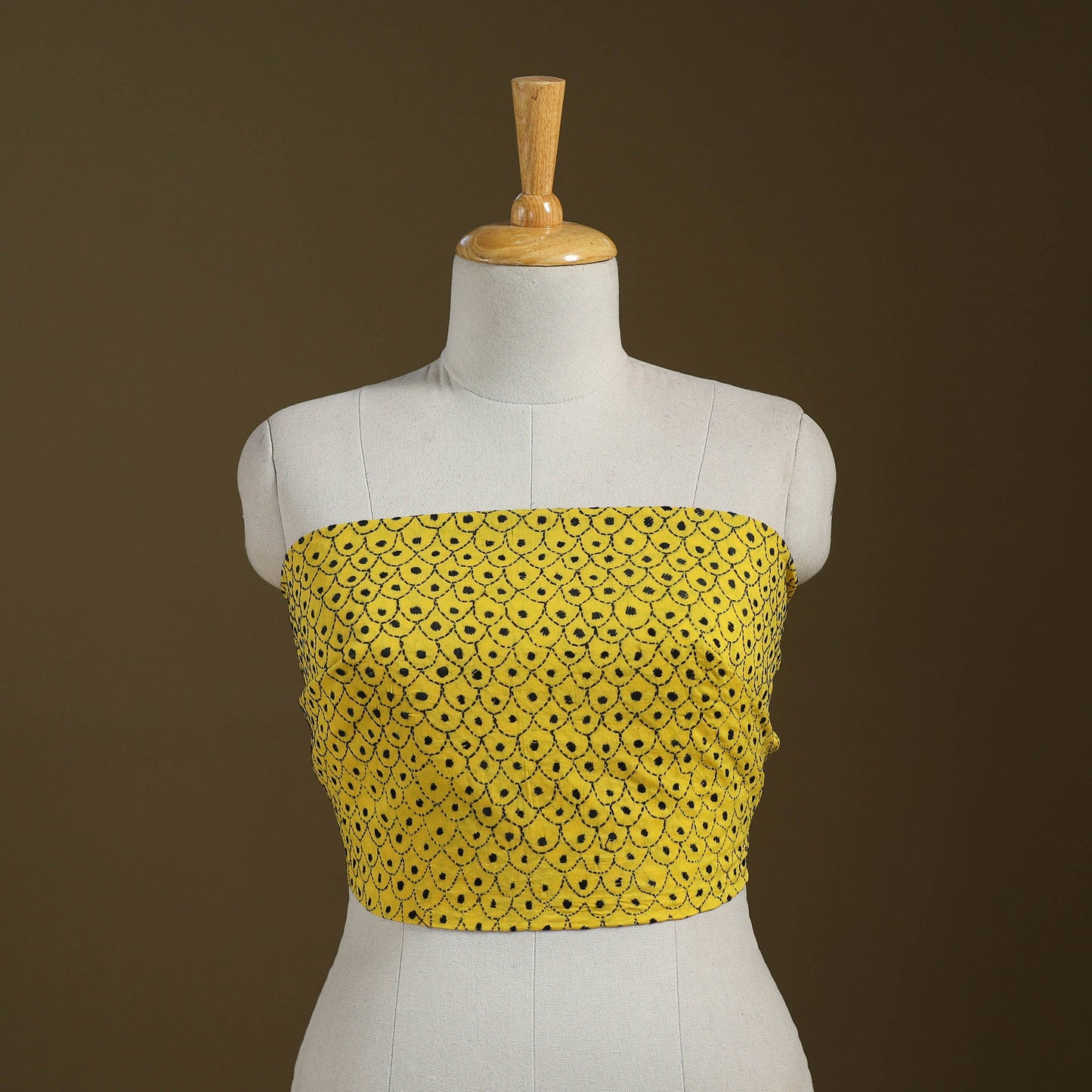 Yellow Cotton Bengal Kantha Stitch Blouse Piece