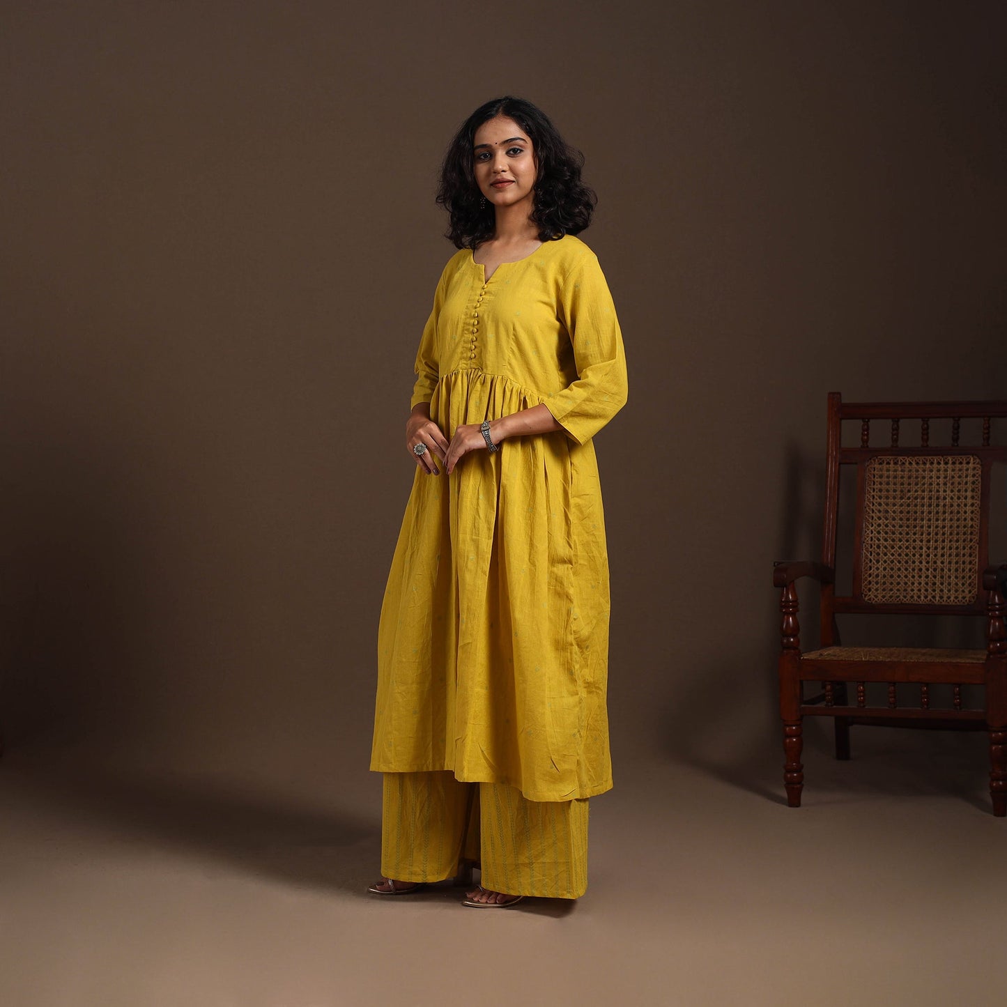 Yellow - cotton jacquard kurta set (set of 2) 09