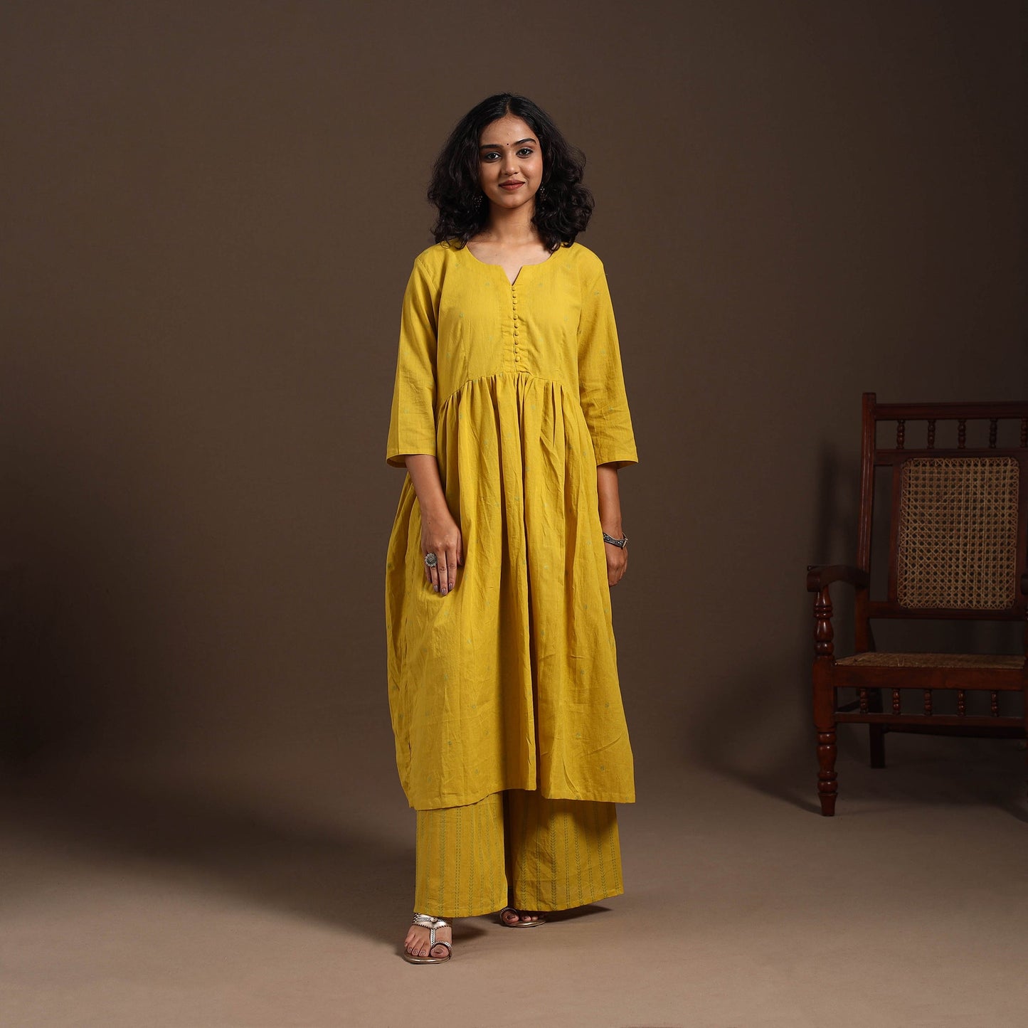 Yellow - cotton jacquard kurta set (set of 2) 09