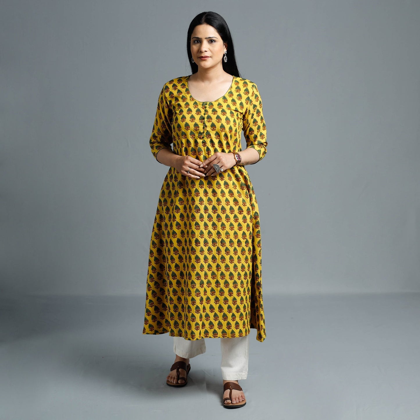Ajrakh Block Printed Cotton Long Kurta for Women