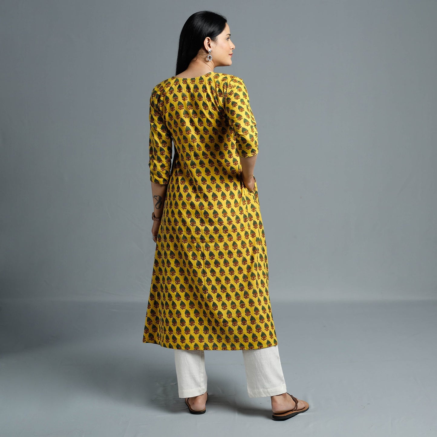 Ajrakh Block Printed Cotton Long Kurta for Women