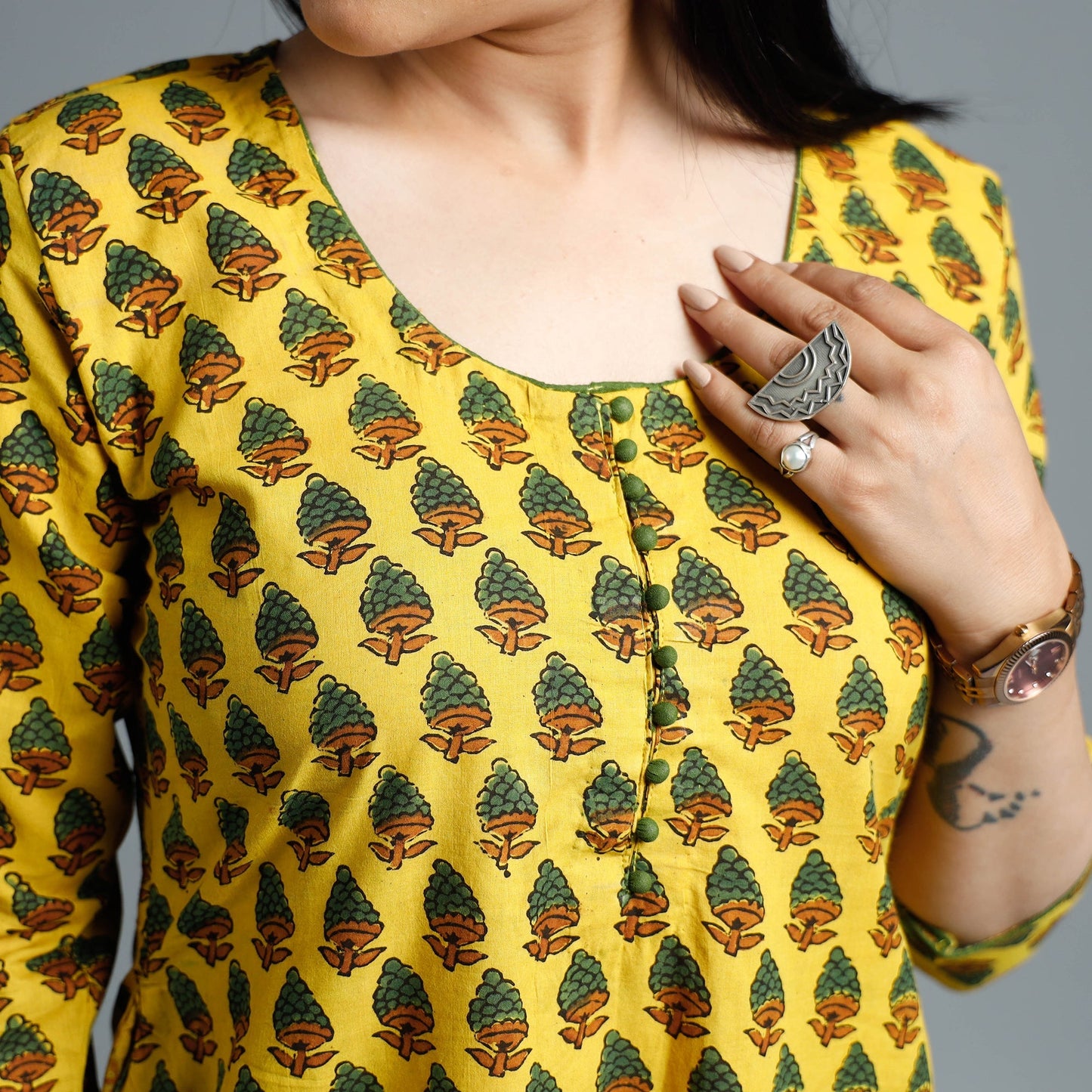 Ajrakh Block Printed Cotton Long Kurta for Women