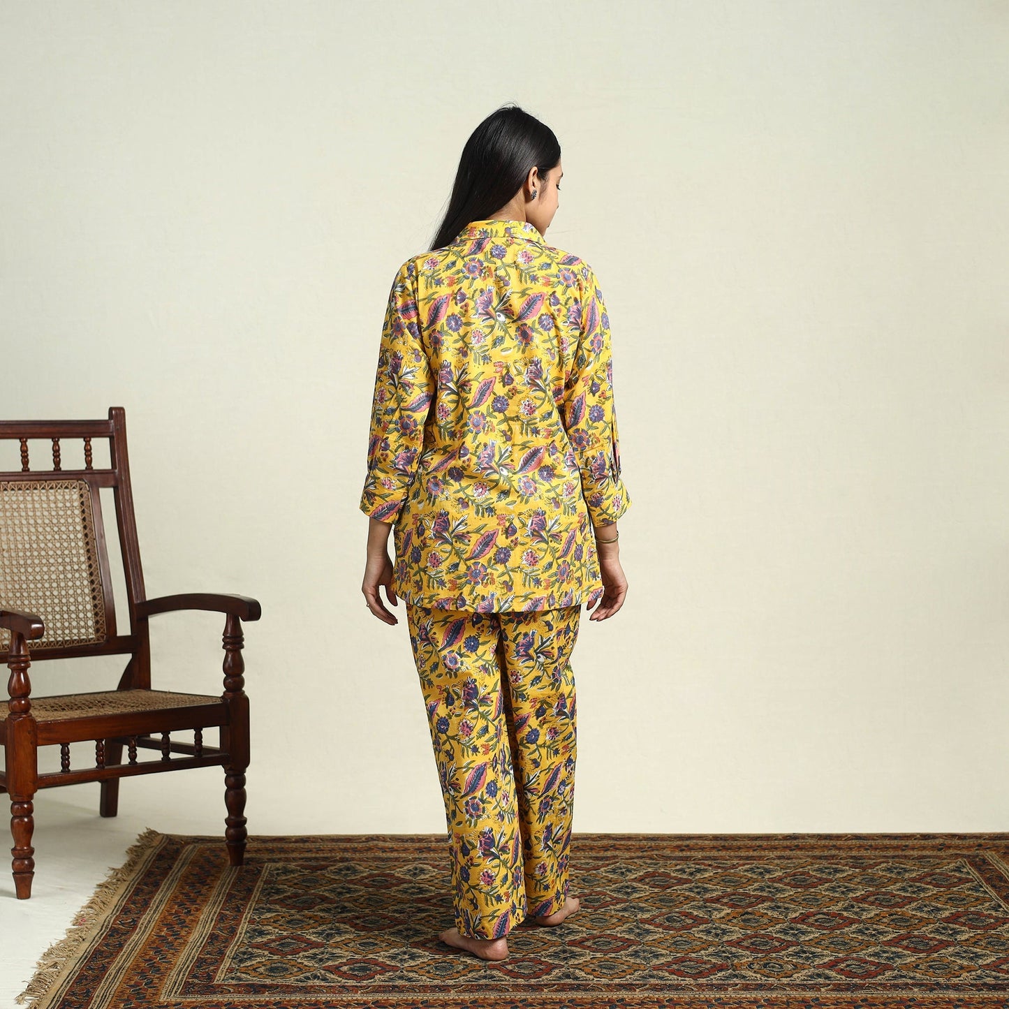 Buy Cotton Yellow Sanganeri Block Print Night Suit Set Online