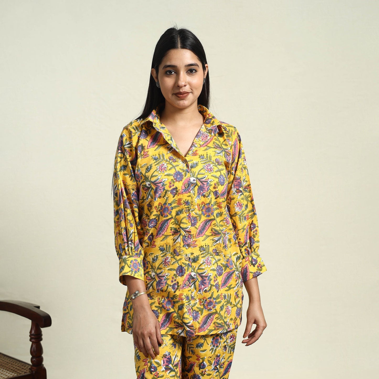 Buy Cotton Yellow Sanganeri Block Print Night Suit Set Online