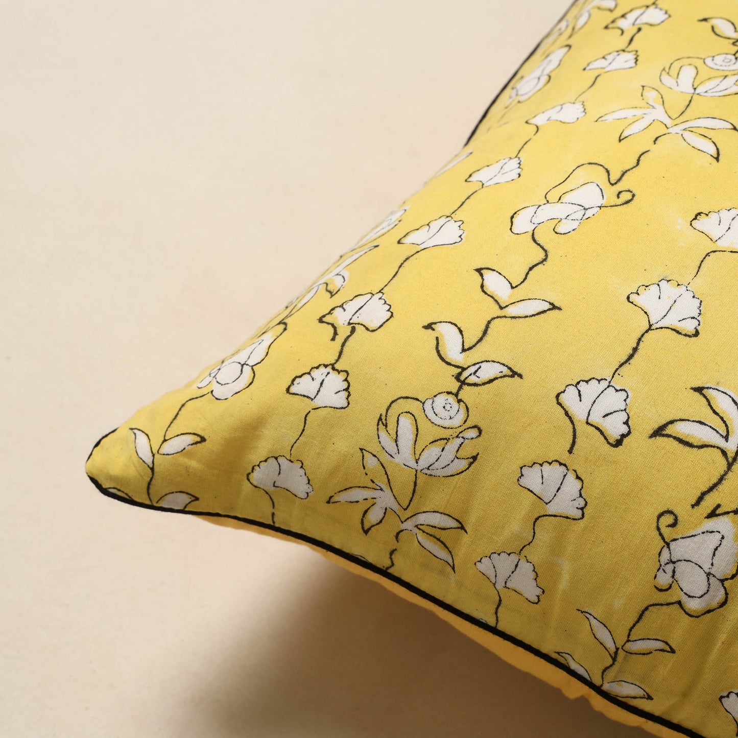 Yellow - cotton sanganeri cushion cover 15 - handcrafted