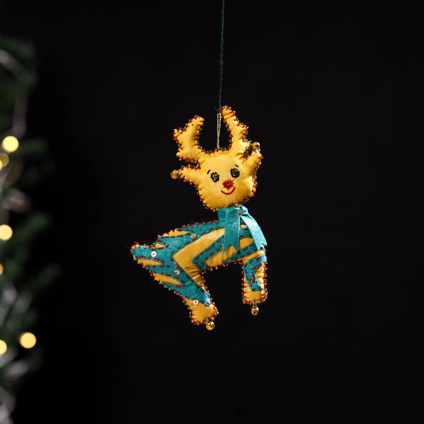 Yellow - deer - hand embroidered felt christmas decor