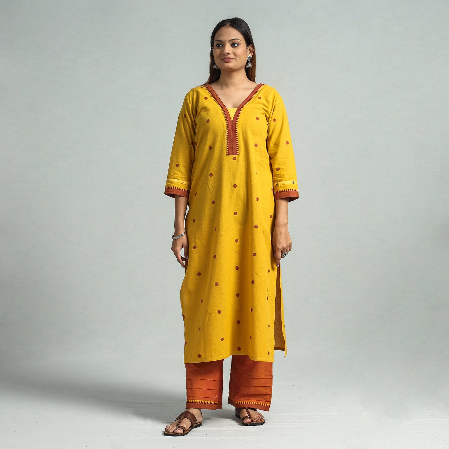 Yellow - dharwad cotton kurta with palazzo & dupatta set