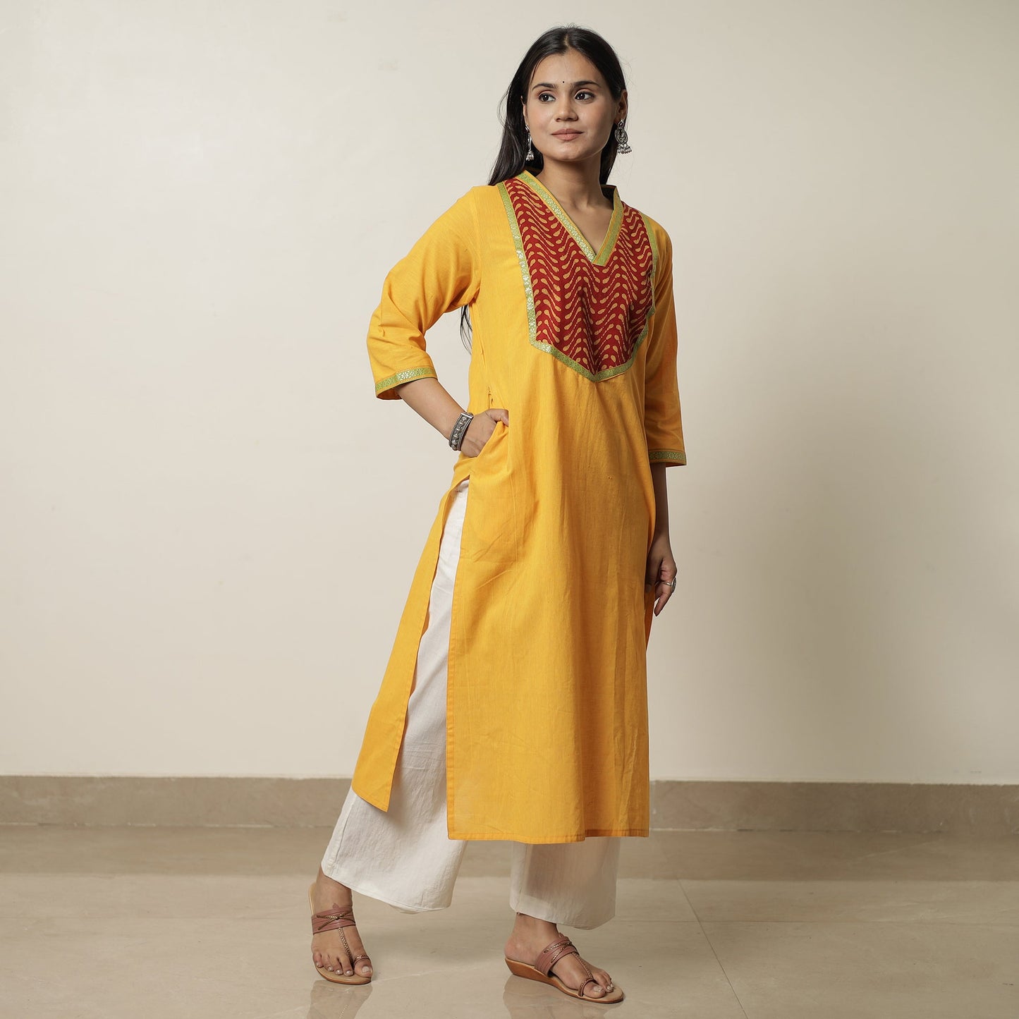 Dharwad Cotton Straight Kurta with Pipad Patchwork 11