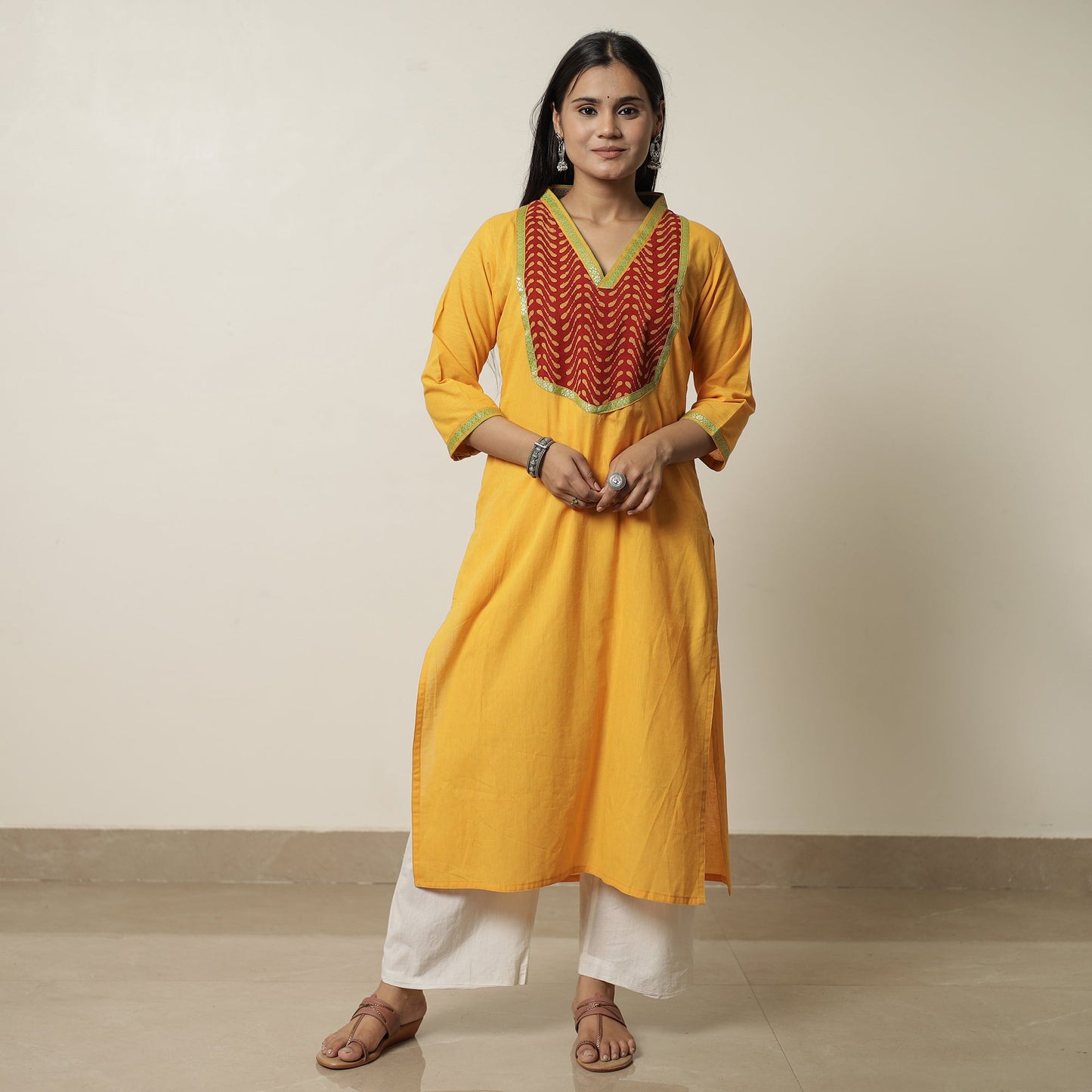 Dharwad Cotton Straight Kurta with Pipad Patchwork 11
