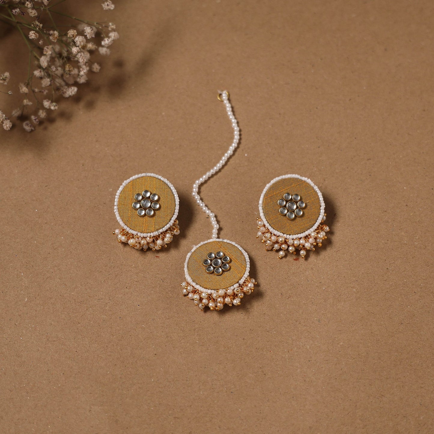 Fabart kundan earrings & maang tikka set 02 - handcrafted