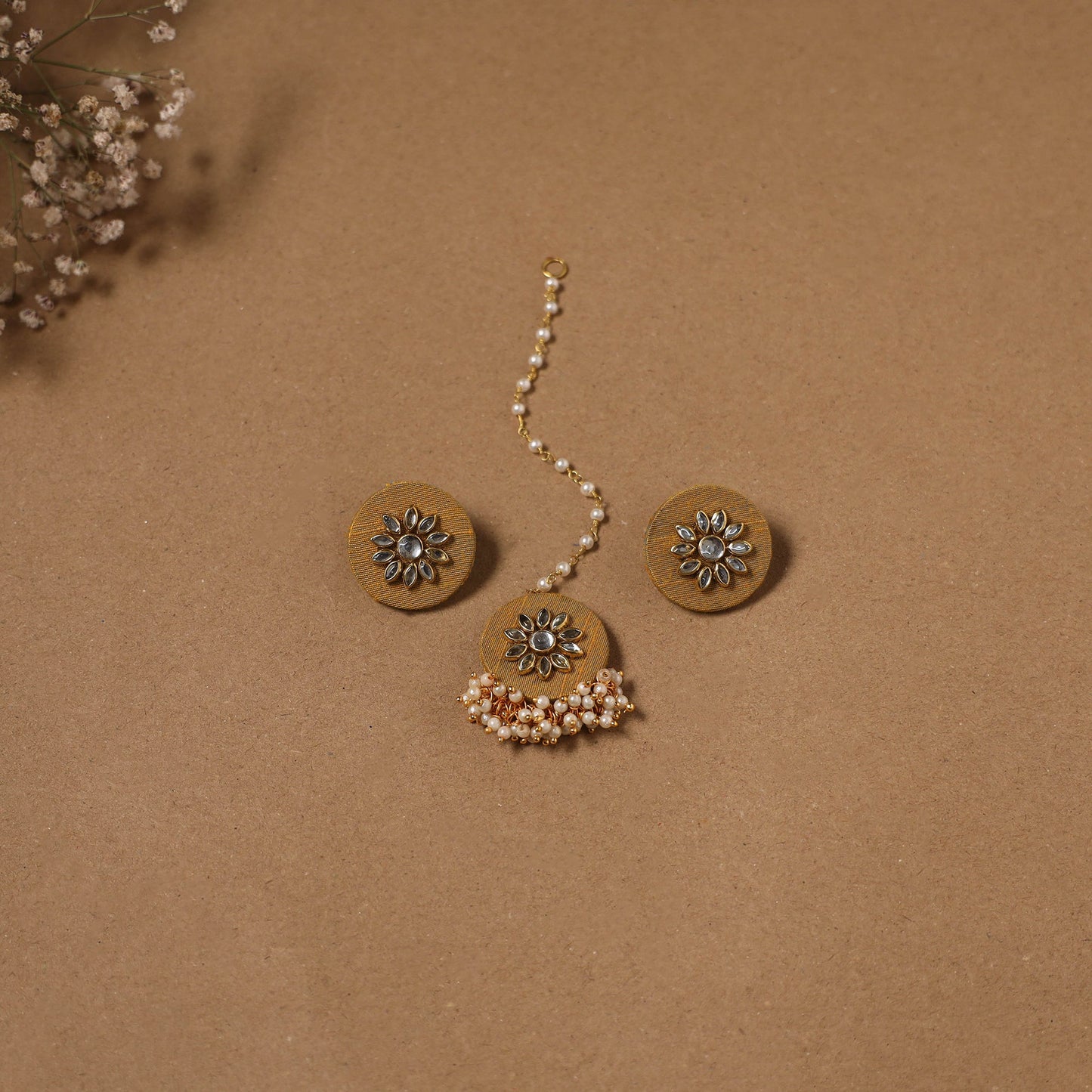 Fabart kundan earrings & maang tikka set 17 - handcrafted