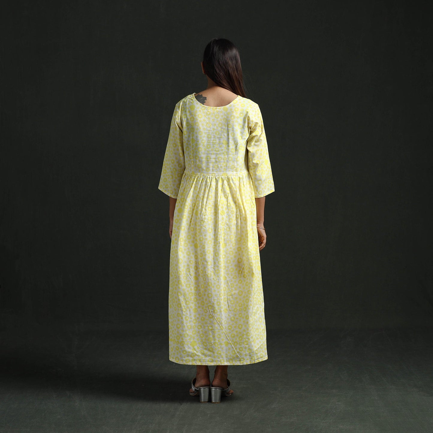 Flared angrakha cotton hand block batik print dress 06