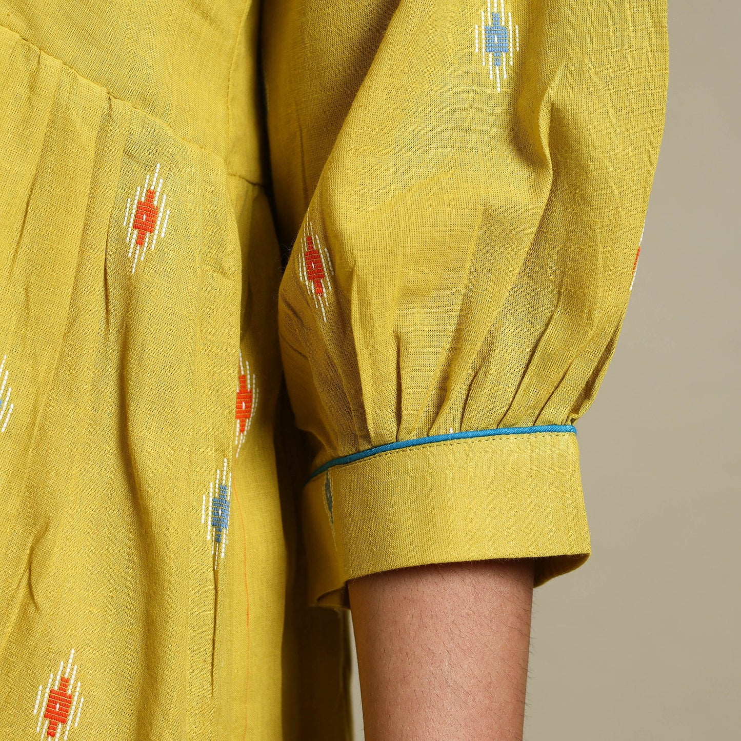Yellow Flared Cotton Jacquard Dress