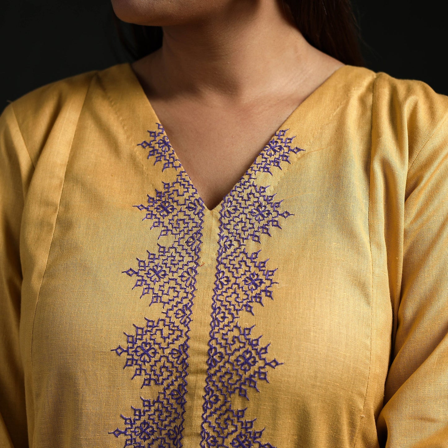 Flex cotton plain hand embroidered a-line kurta for women
