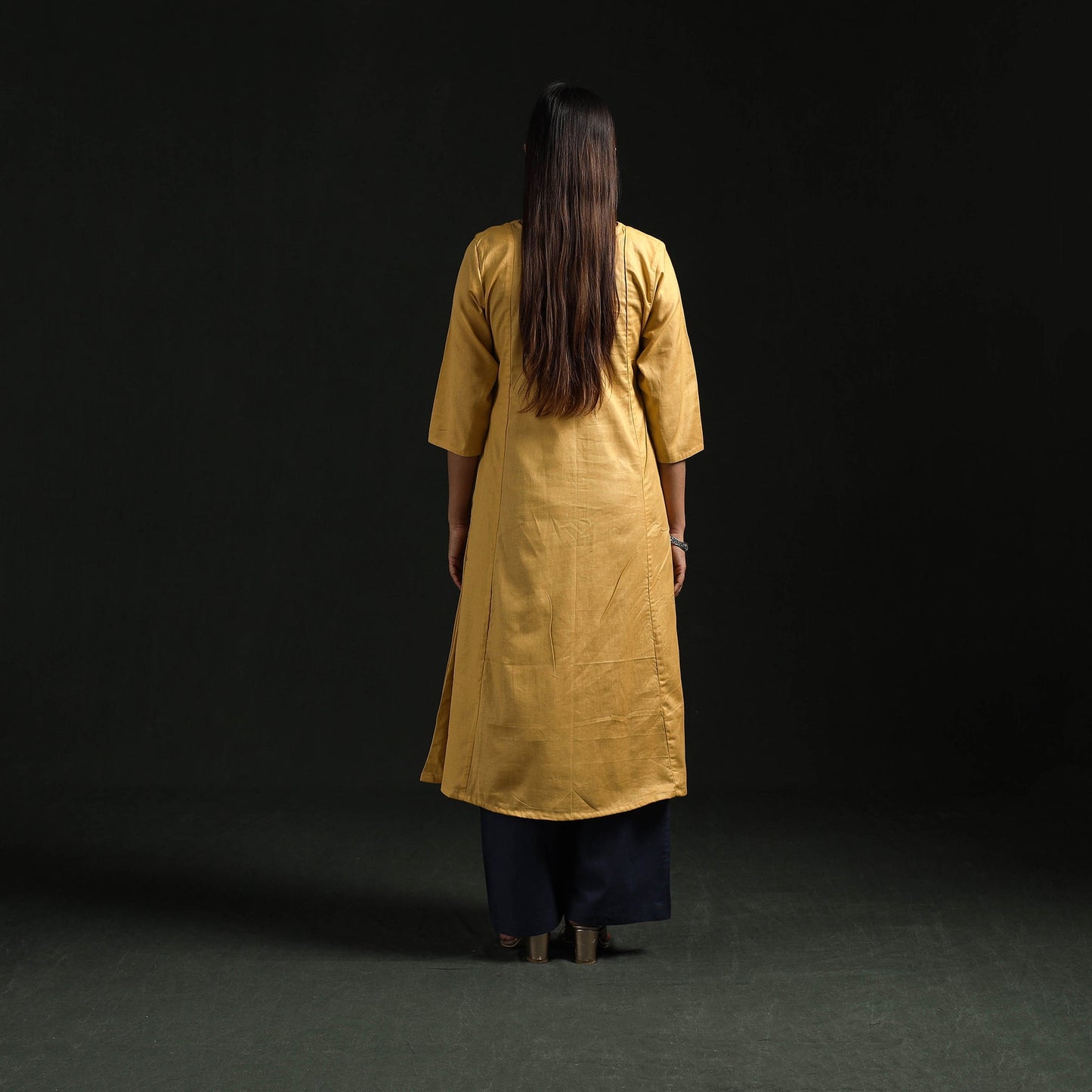 Flex cotton plain hand embroidered a-line kurta for women