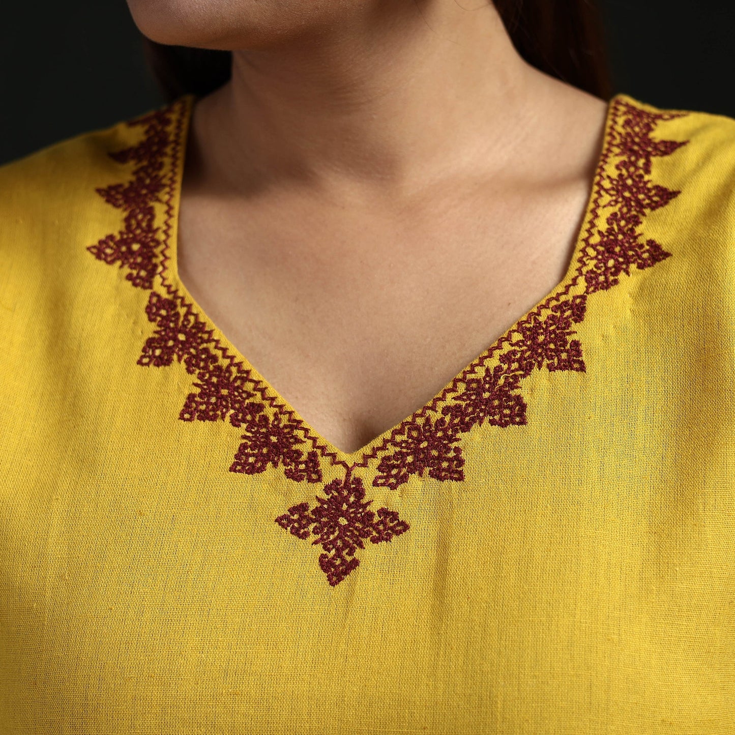 Flex cotton plain hand embroidered straight kurta for women