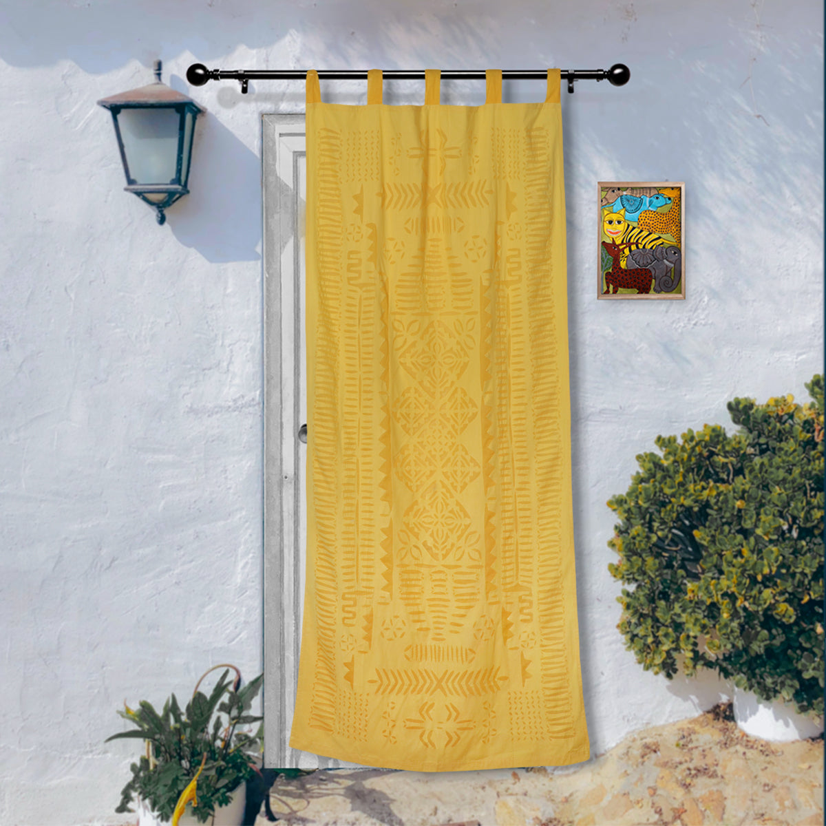 Flower Cutwork Cotton Barmer Applique Door Curtain