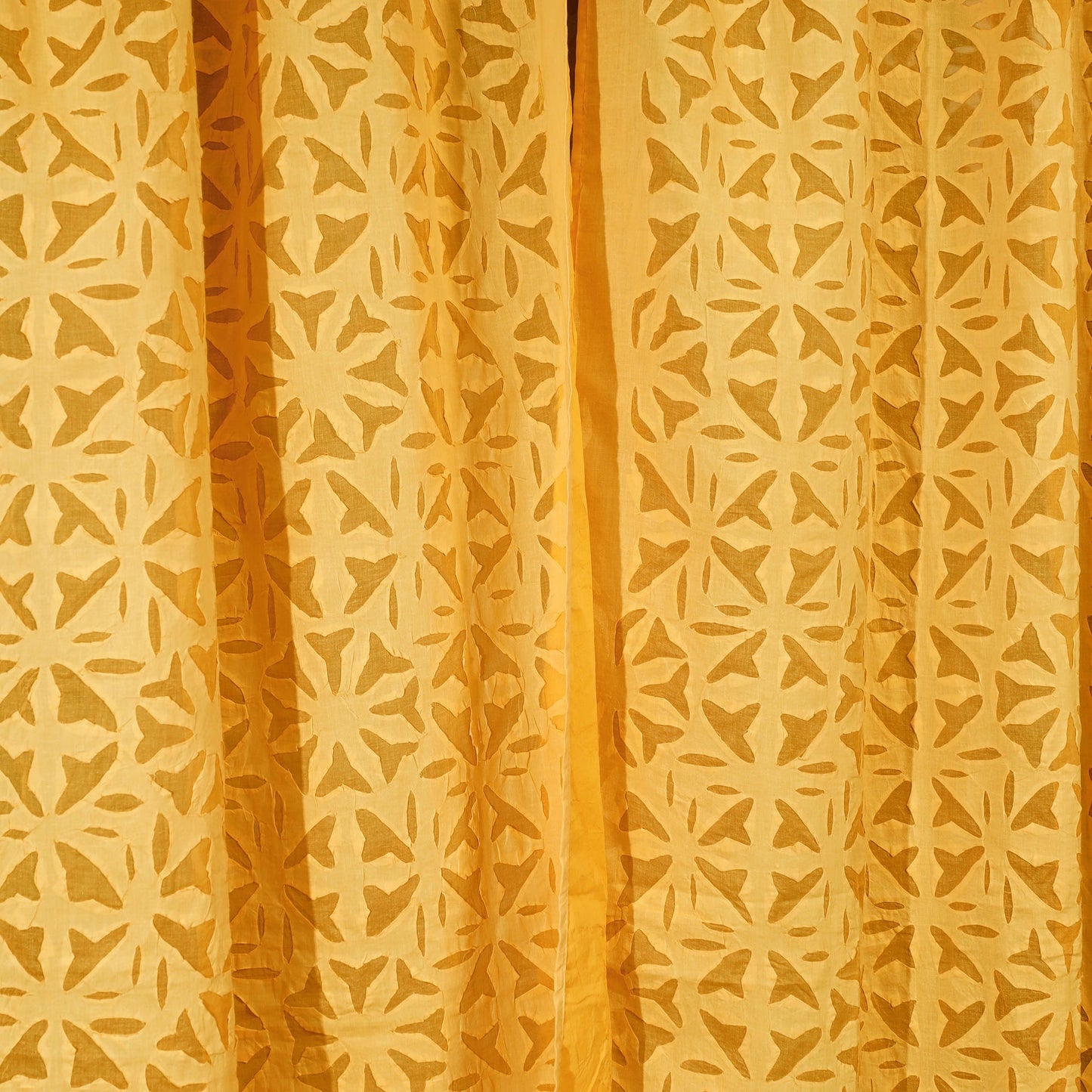 Yellow - Applique Flower Cutwork Cotton Door Curtain from Barmer (7 x 3.5 feet) (single piece)