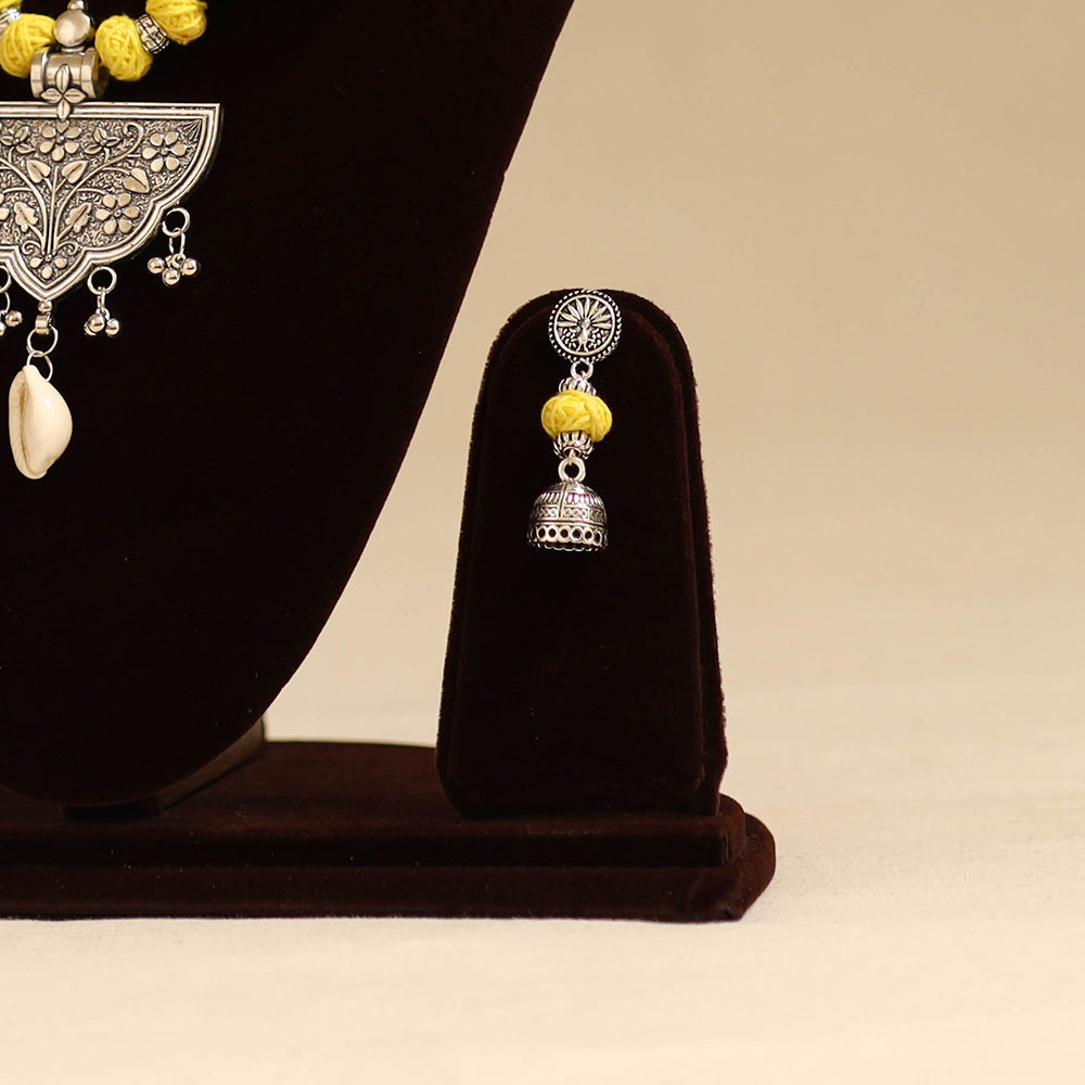Yellow - german silver necklace set with thread beads 04