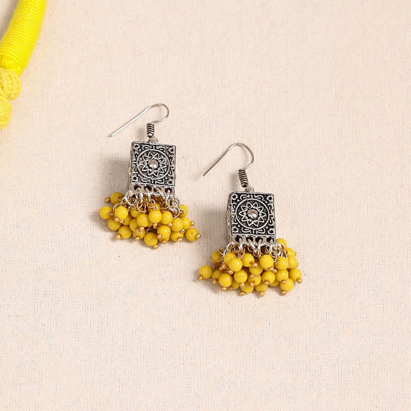 Yellow German Silver Thread Beads Necklace Set