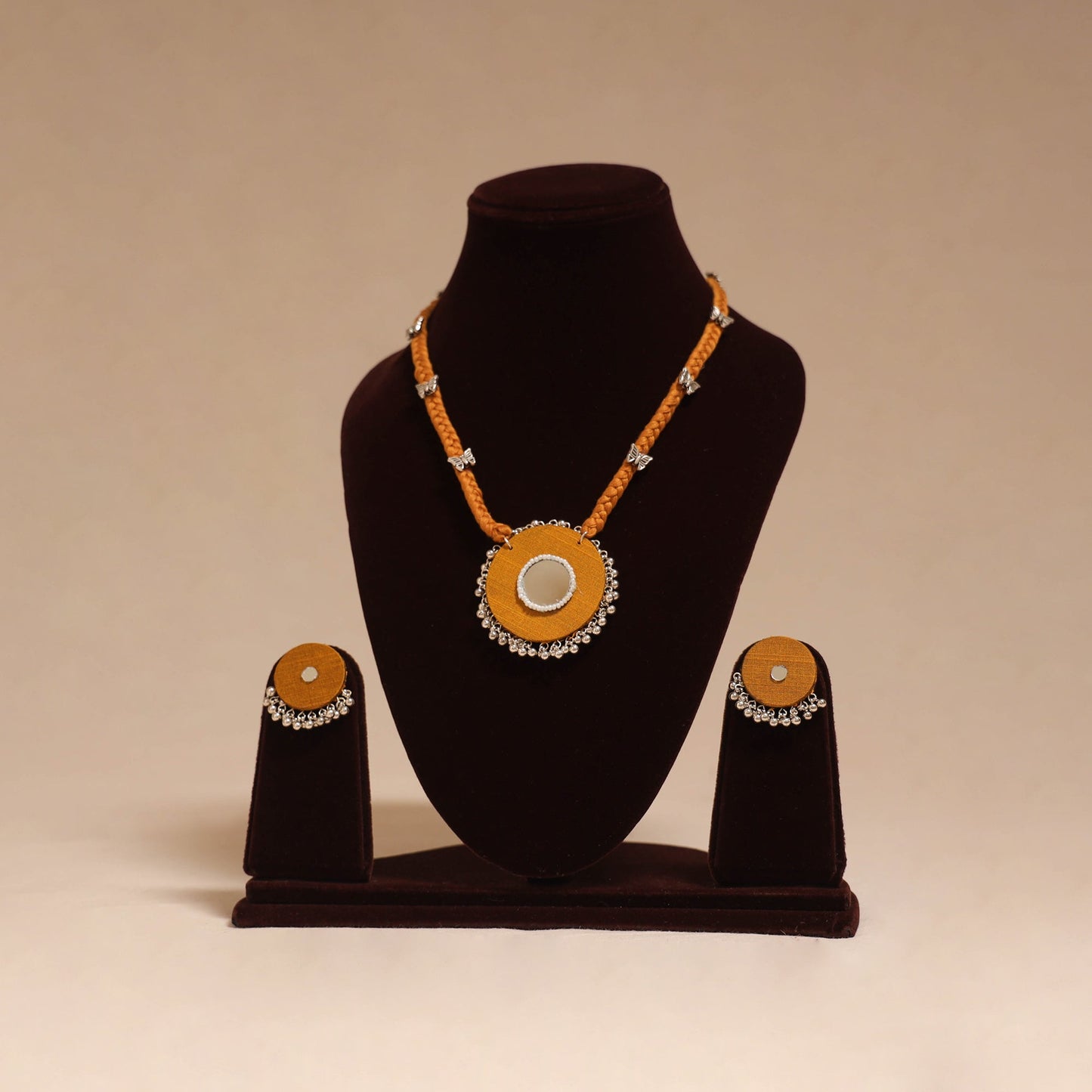 Ghungroo mirror work fabart necklace set 07 - handcrafted