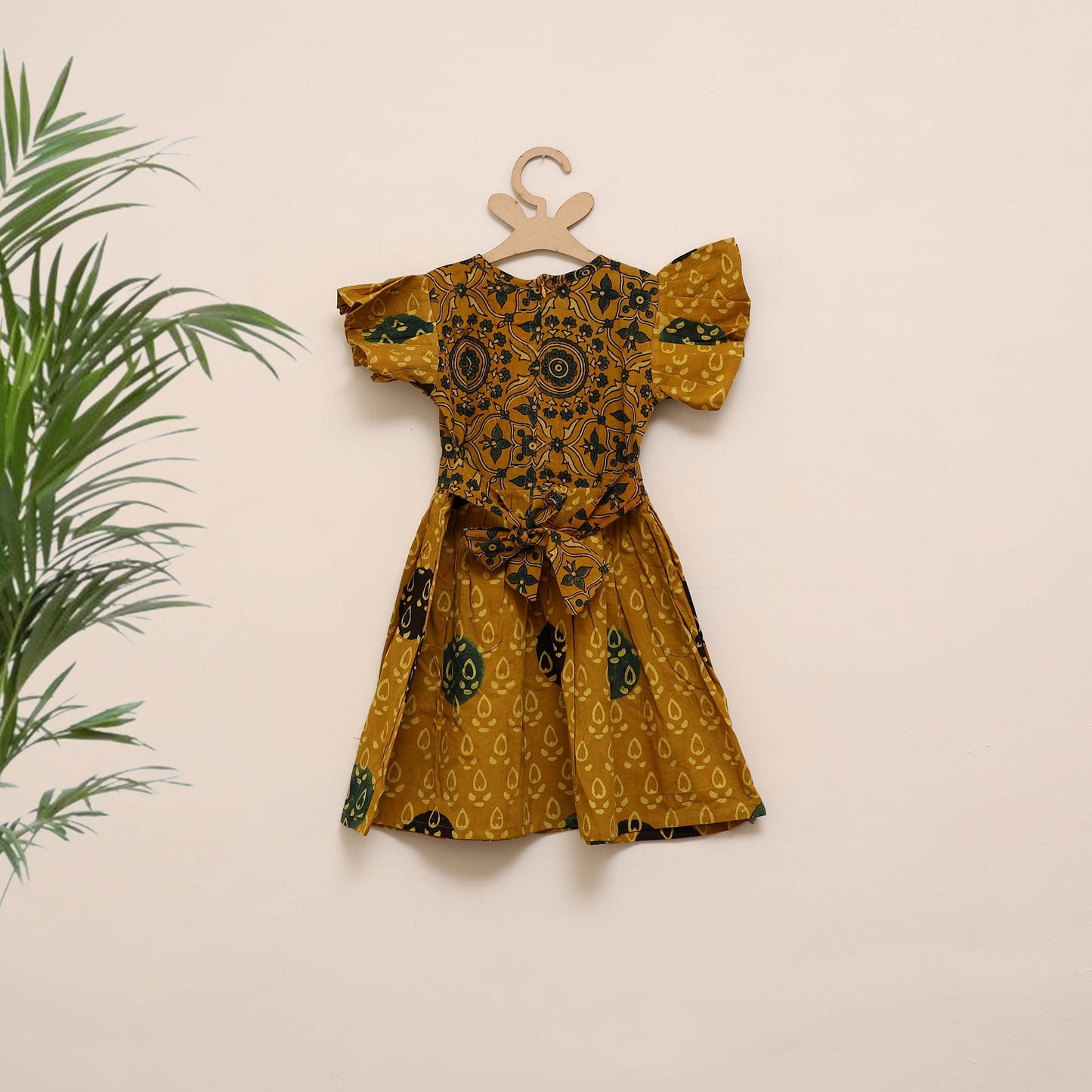 Yellow - girls pure cotton ajrakh hand block print frock