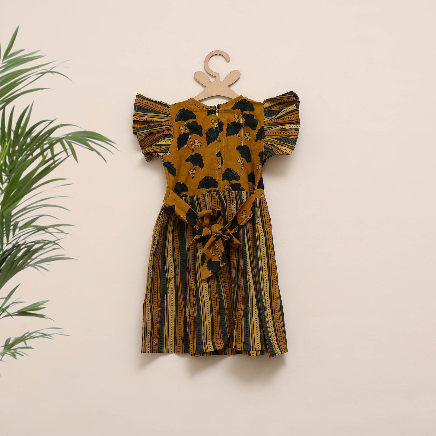 Yellow - girls pure cotton ajrakh hand block print frock